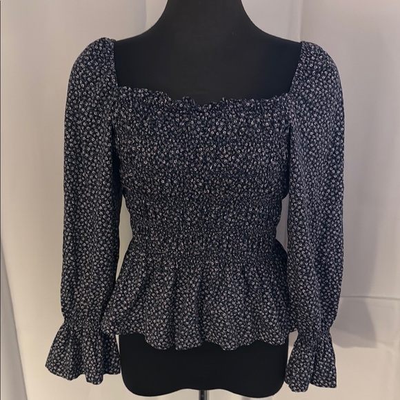 None Tops - Floral Smocked Cotton Top with full sleeves. Size Small.